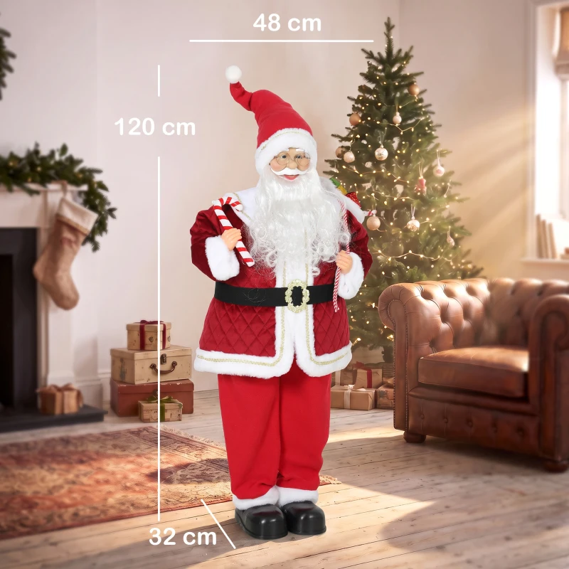 HOMCOM Père Noël Animé Grandeur Nature 120 cm, Décoration Musicale Chantante à Tête Mobile, Activation Sonore, Tactile, Rouge