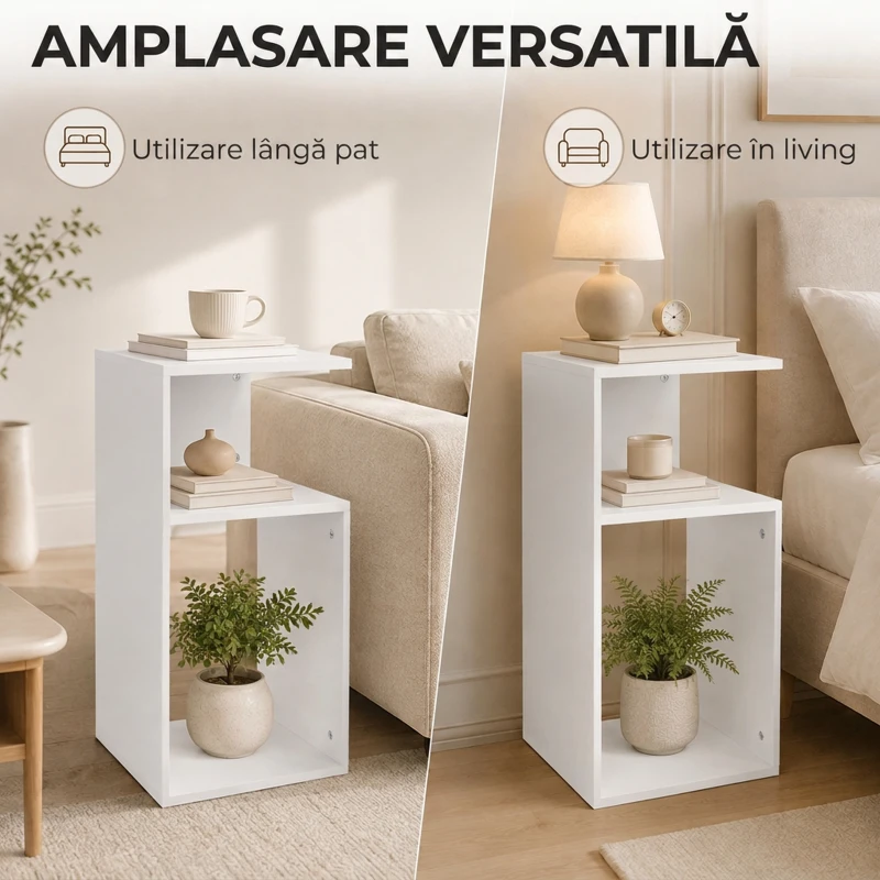 HOMCOM Set de 2 Măsuțe de Cafea Moderne cu Raft Deschis, Alb