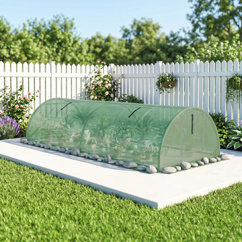 Outsunny Mini Serre de Jardin mini serre tunnel à tomates 200 x 80 x 45 cm Acier PE Anti-UV 4 portes en filet enroulables vert