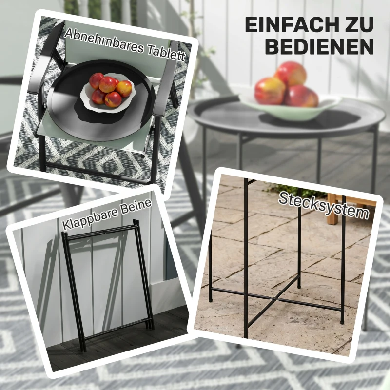 Outsunny Petite table basse ronde table d'appoint plateau amovible avec bord relevé pieds pliables en acier Ø 46 x 53 cm noir