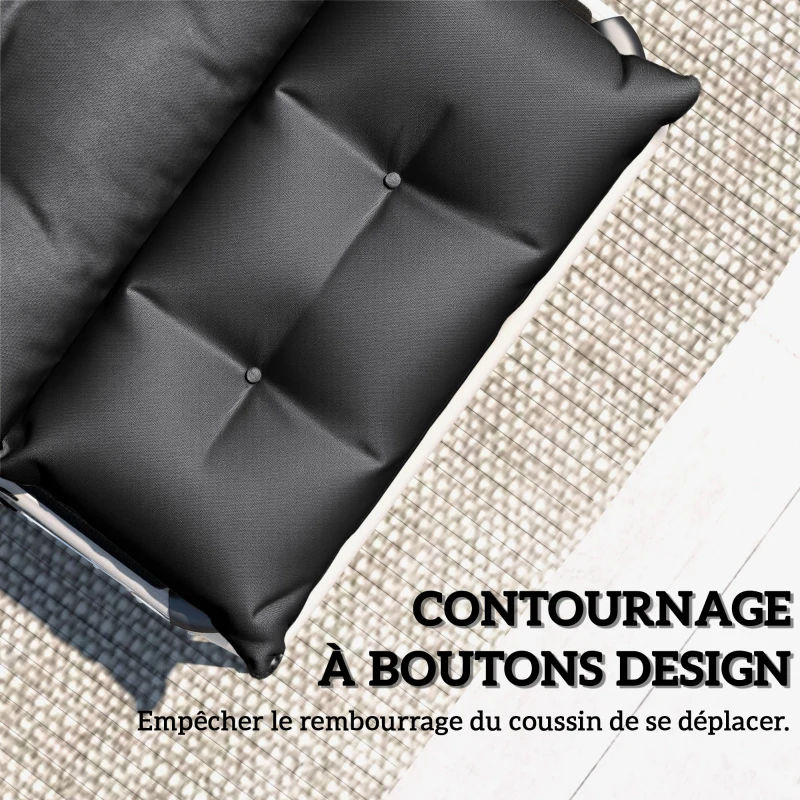 Outsunny Lot de 2 coussins de chaise longue coussin bain de soleil épais, confortable - 6 attaches, 190 x 56 x 10 cm, gris foncé