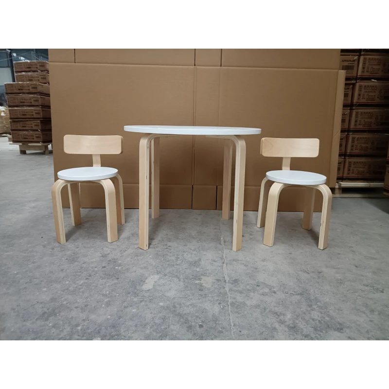 AIYAPLAY Table enfant avec 2 chaises empilables 3 pièces Table ronde jeu en bois Enfants 3-8 ans pour crèche classes Blanc