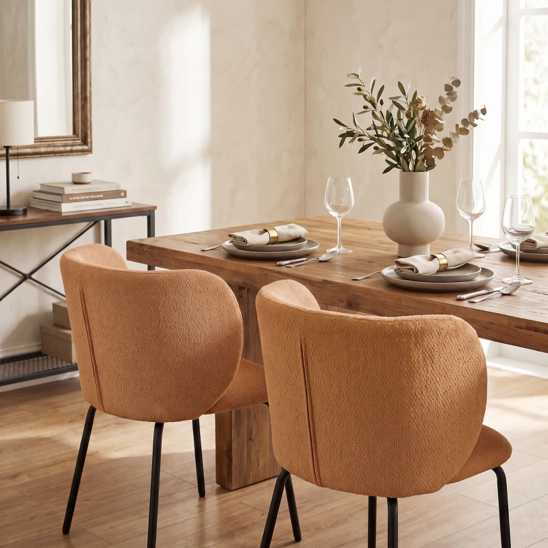 HOMCOM Set de 2 Scaune de Sufragerie Tapițate în Chenille, Spătar Înconjurător, Sarcină 120 kg, 57 x 58 x 77 cm, Portocaliu