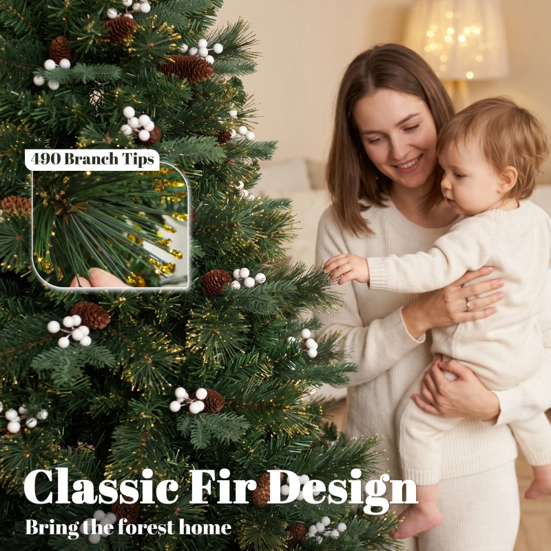 HOMCOM 5ft Artificial Christmas Tree, Fir Hinged Xmas Tree with 490 Branch Tips, Foldable Metal Stand, Easy Assembly, Green