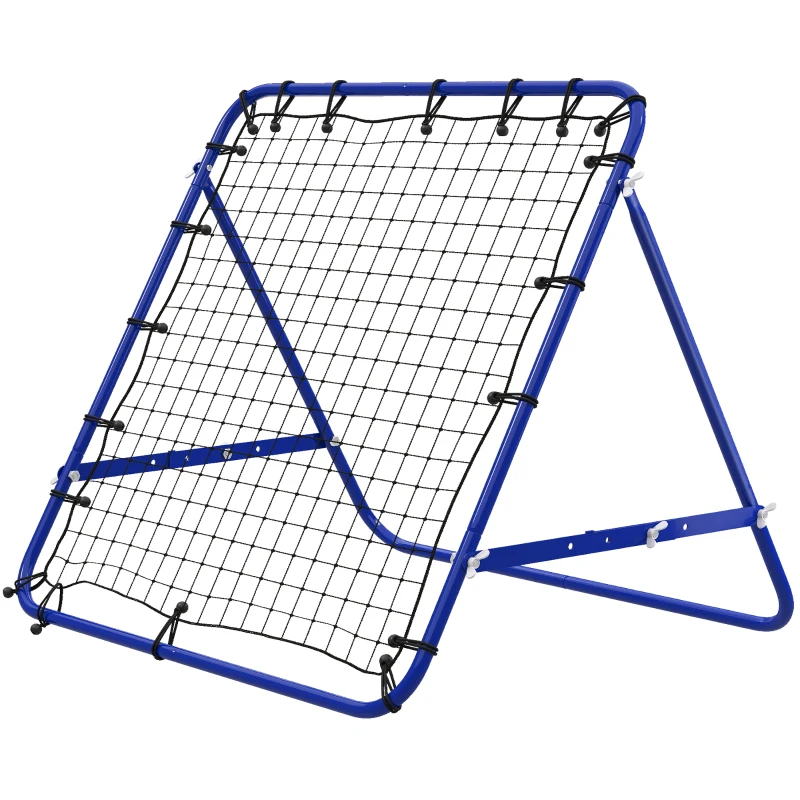 HOMCOM Filet de Rebond Rebondeur de Football en Métal avec Angle Réglable 20 Cordes Élastiques 96x80x96 cm Bleu