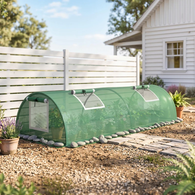Outsunny Mini Serre de Jardin mini serre tunnel à tomates 200 x 80 x 45 cm Acier PE Anti-UV 4 portes en filet enroulables vert
