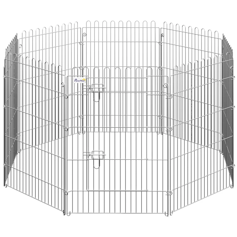 PawHut Vallas para Perros Plegables de 8 Piezas 63x91 cm con 1 Puerta y Marco de Acero para Jardín Patio Plata