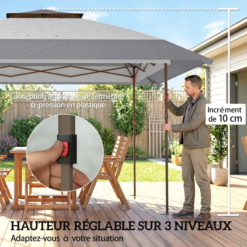 Outsunny Tonnelle de jardin 4 x 4 m pop up tonnelle pliante réglable en hauteur protection UV30+ montage facile gris