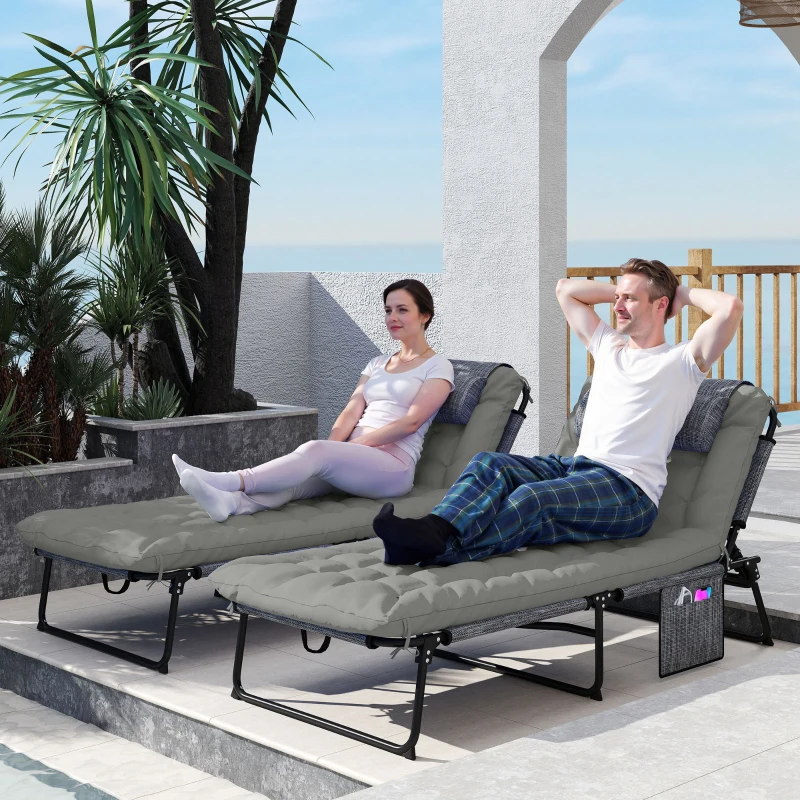 Outsunny Lot de 2 transats bains de soleil pliable avec dossier inclinable 4 positions - appui-tête et matelas épais