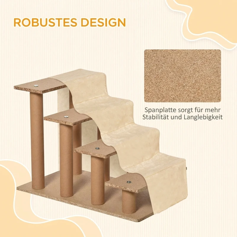PawHut Pet Steps 4 Steps Beige 60 x 35 x 44 cm