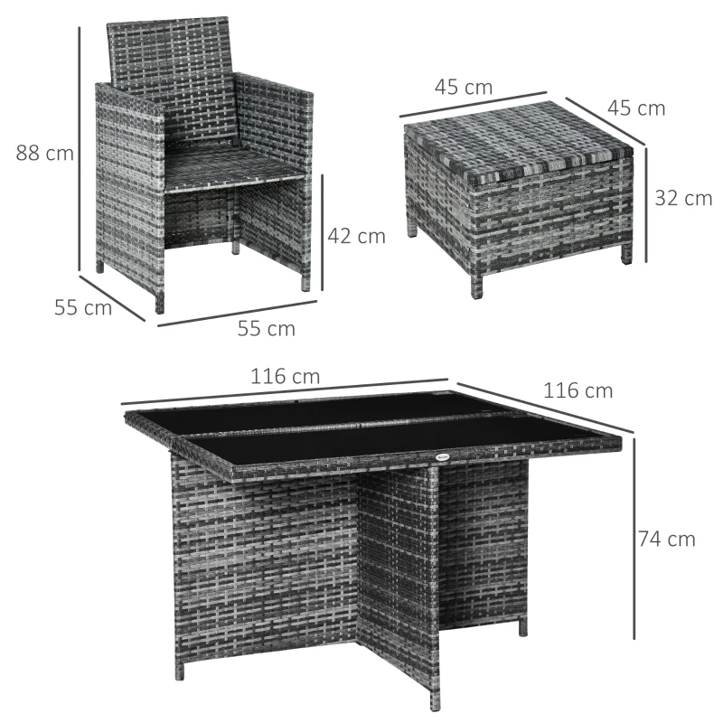 Outsunny 9 Pieces Rattan Dining Set Garden Furniture Cushion Seat Woven Rattan Grey