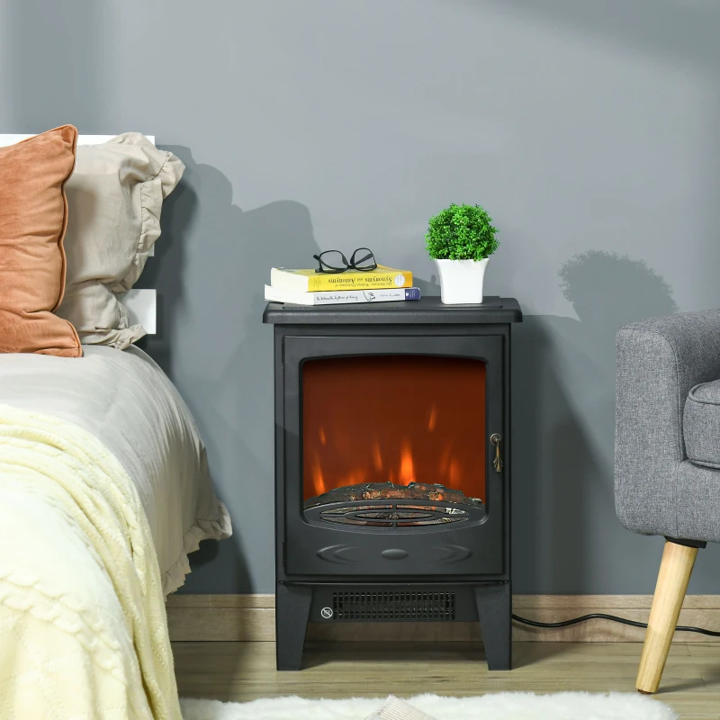 HOMCOM Freestanding Electric Fireplace Stove Heater with Realistic Flame Effect Black