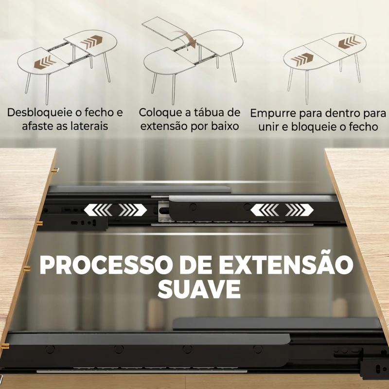 HOMCOM Mesa de Jantar Extensível Oval para 4-6 Pessoas com Pés de Ferro e Bordos Arredondados Carvalho