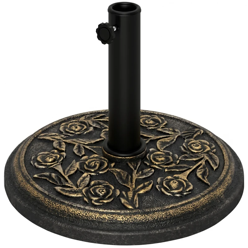 Outsunny Pied de parasol rond 9 kg support parasol résine motif roses pour terrasse piscine Ø 45,5 x 31 cm bronze