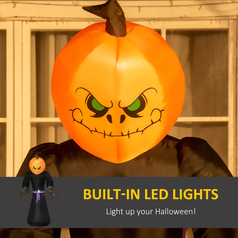 HOMCOM Inflatable 2.1m Pumpkin Man Halloween Decoration W/LED lights Polyester Fabric - Multicolour