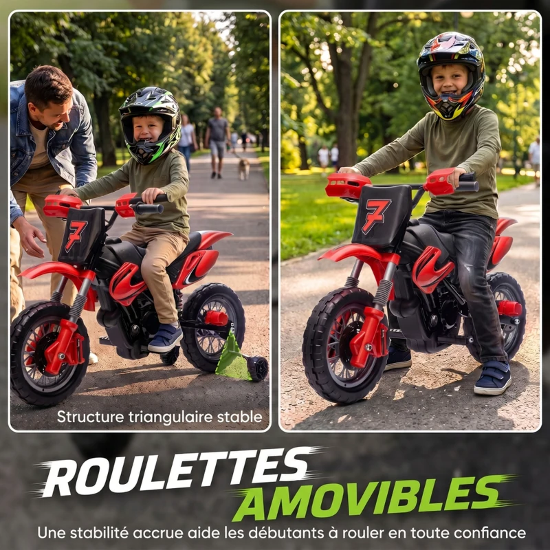 AIYAPLAY Moto Électrique Enfants 12 V, Vitesse Max 3 Km/h, Batterie au Lithium, Double Moteur, Suspension Arrière, Rouge