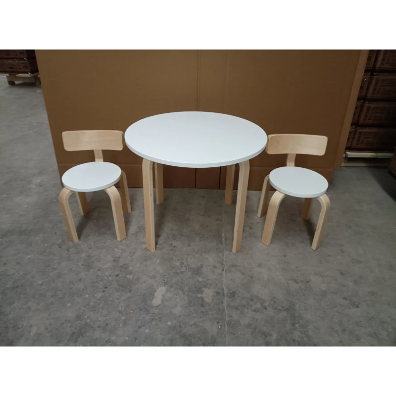 AIYAPLAY Table enfant avec 2 chaises empilables 3 pièces Table ronde jeu en bois Enfants 3-8 ans pour crèche classes Blanc