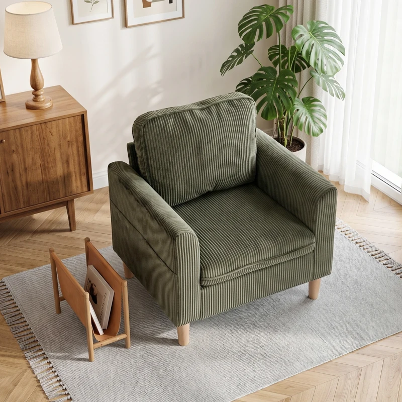 HOMCOM Sillón de salón en terciopelo acanalado, sofá 1 plaza acolchado con asiento amplio y cojín con muelles, 83x74x87cm, Verde