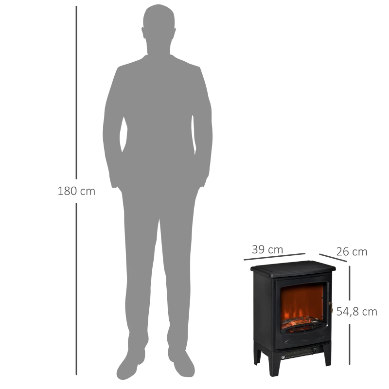 HOMCOM Freestanding Electric Fireplace Stove Heater with Realistic Flame Effect Black