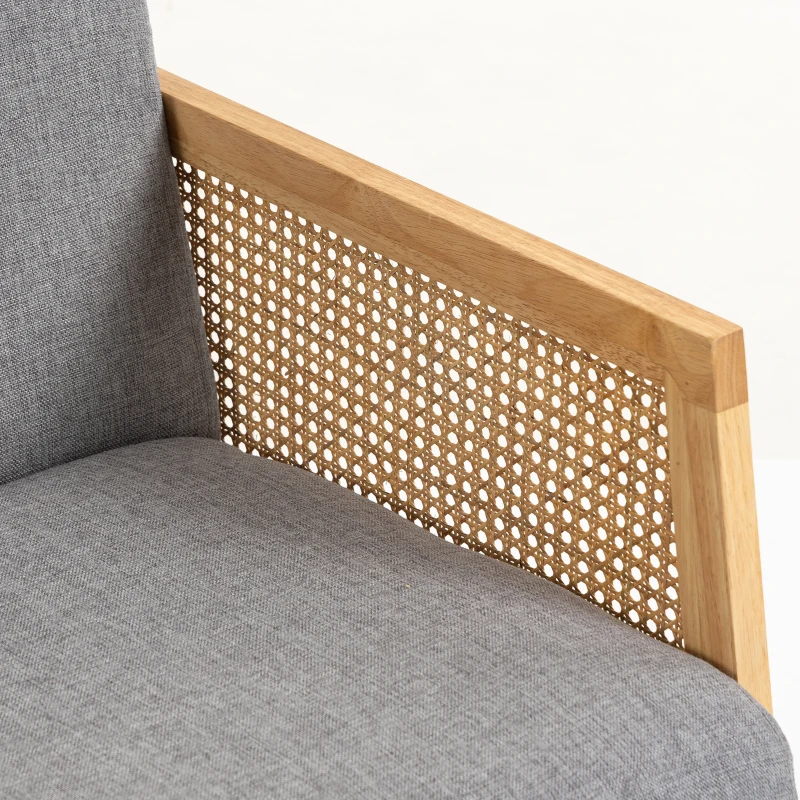 HOMCOM Sofá de 2 Plazas Tapizado en Lino con Detalles Ratán Sintético Estructura de Madera Carga 240 kg 115x77x77 cm Gris
