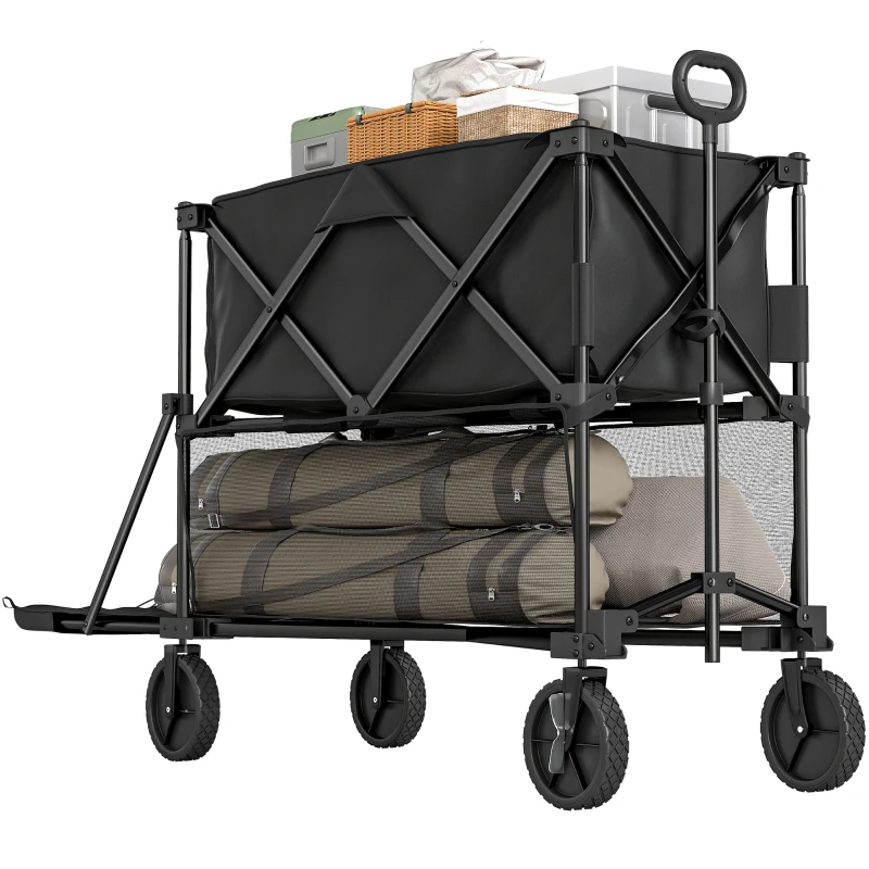 Outsunny Chariot de jardin pliable 350L chariot de transport à 2 étages charge max 200 kg avec roues tout terrain noir
