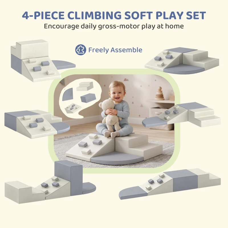 AIYAPLAY Soft Play Set, 4 PCS Climbing Blocks for Toddlers Indoor, PU Leather Baby Soft Play Equipment