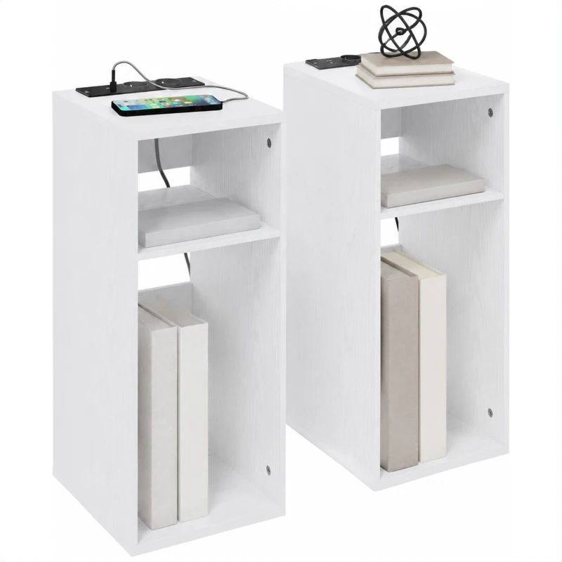 HOMCOM Set de 2 Măsuțe de Cafea Moderne cu 2 Prize AC și 2 Porturi USB, Alb