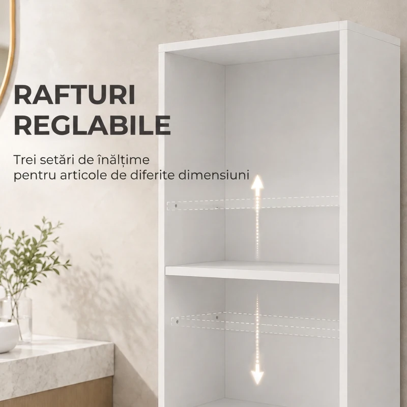 HOMCOM Dulap Baie Slim cu Organizator Glisant pe Roți, Sertar și Raft Reglabil, MDF, 18 x 40 x 135 Cm, Alb