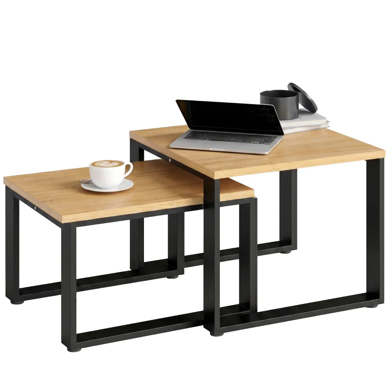 HOMCOM Salontafel set (2-delig) woonkamerstafel met metalen frame voor woonkamer Natuur