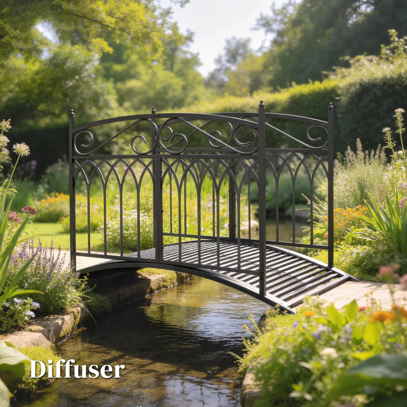Outsunny Pont de Jardin en Métal Style Baroque Passerelle Décorative avec Garde-Corps 91cm et Charge 100kg Noir