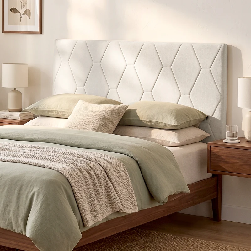 HOMCOM Kopfteil für Bett 160 cm mit Höhenverstellung, Chenille, Rauten-Design und Metallgestell, Weiß