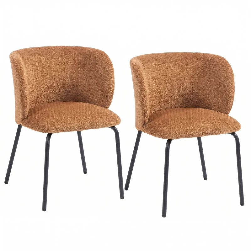 HOMCOM Set de 2 Scaune de Sufragerie Tapițate în Chenille, Spătar Înconjurător, Sarcină 120 kg, 57 x 58 x 77 cm, Portocaliu
