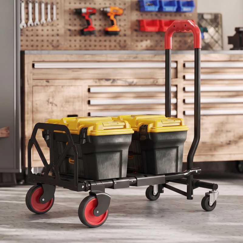 HOMCOM 2-in-1 Plattformwagen Sackkarre Klappbar Transportwagen mit Lenkrollen, Griff, Stahl bis 120 kg