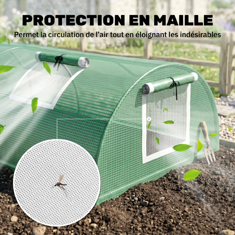 Outsunny Mini Serre de Jardin mini serre tunnel à tomates 200 x 80 x 45 cm Acier PE Anti-UV 4 portes en filet enroulables vert