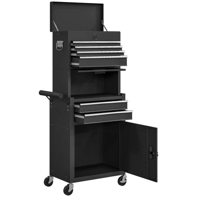 HOMCOM Three-Part Steel Locking Tool Chest - Black