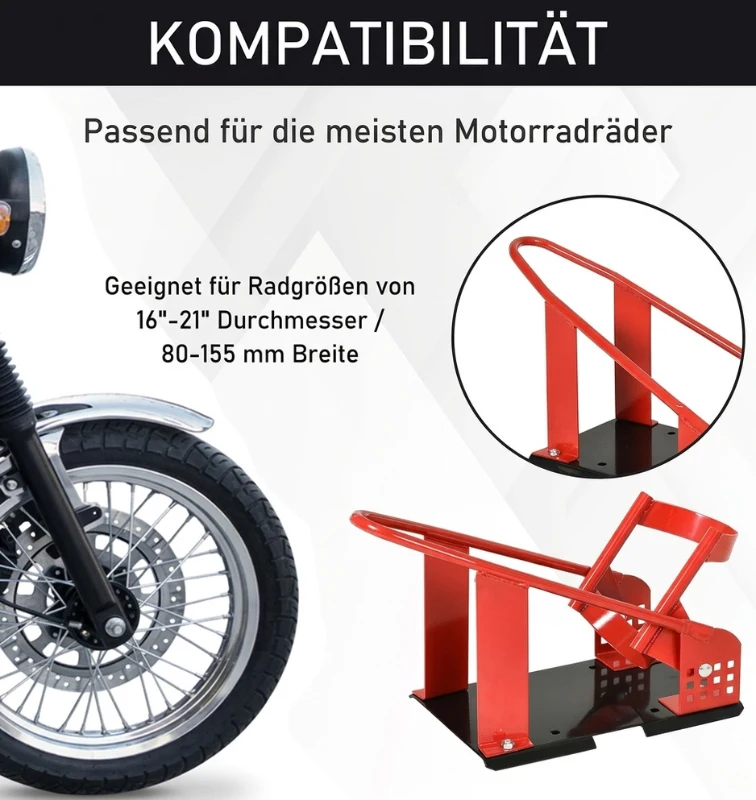 HOMCOM Motorradständer für 80-155 mm Vorderrad, einstellbare Motorradwippe mit 12 verstellbaren vorgebohrten Löchern bis 450 kg