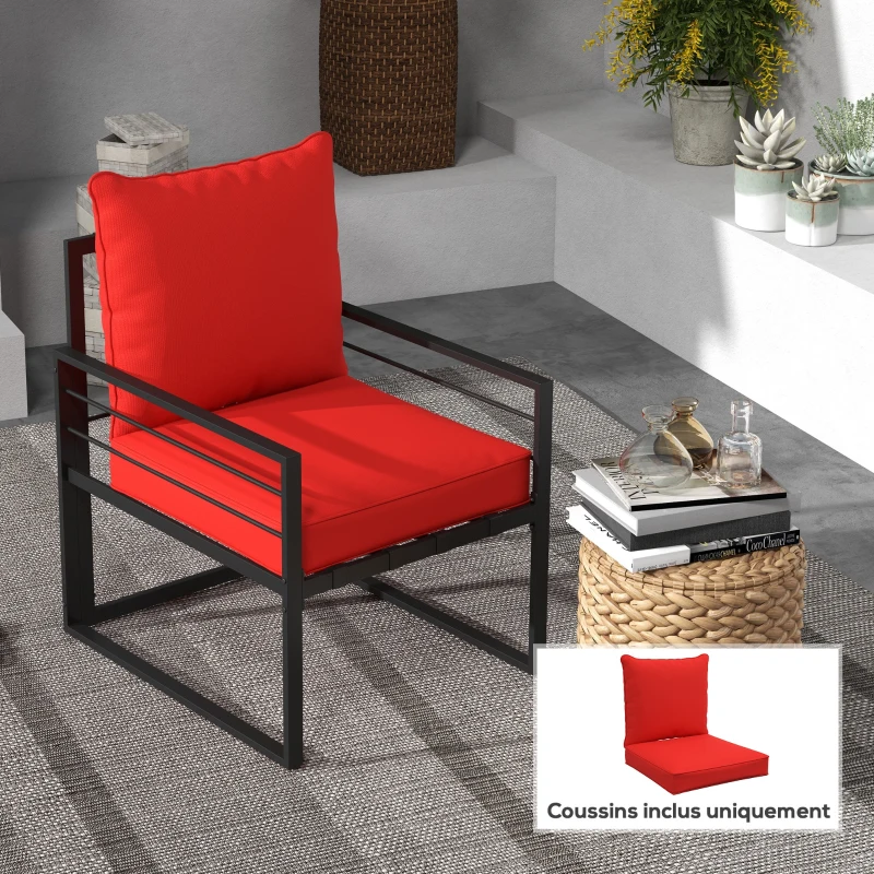 Outsunny Lot de 2 coussins matelas assise dossier pour chaise de jardin chaise longue intérieur et extérieur polyester rouge