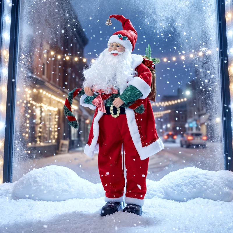 HOMCOM Père Noël Animé Grandeur Nature 120cm, Décoration Musicale Chantante et Oscillante,  Activation Sonore et Tactile, Rouge