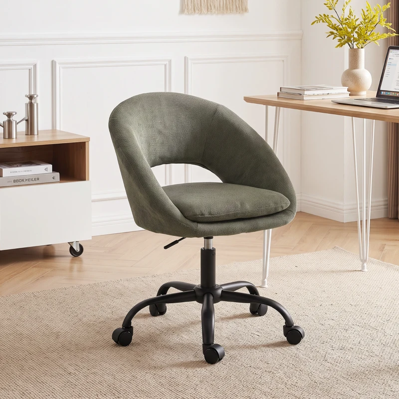 HOMCOM Chaise Bureau Ergonomique en Chenille, Hauteur Réglable, Accoudoirs Intégrés, Pivotant 360°, 59x60x79-89cm, Vert Foncé