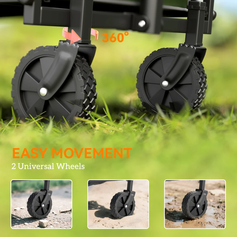 Outsunny 93L Festival Trolley on Wheels, Garden Folding Trolley Cart, 100kg Heavy Duty Collapsible Folding Wagon with Adjustable Handle and Carrying Bag for Beach, Camping, Festival, Green