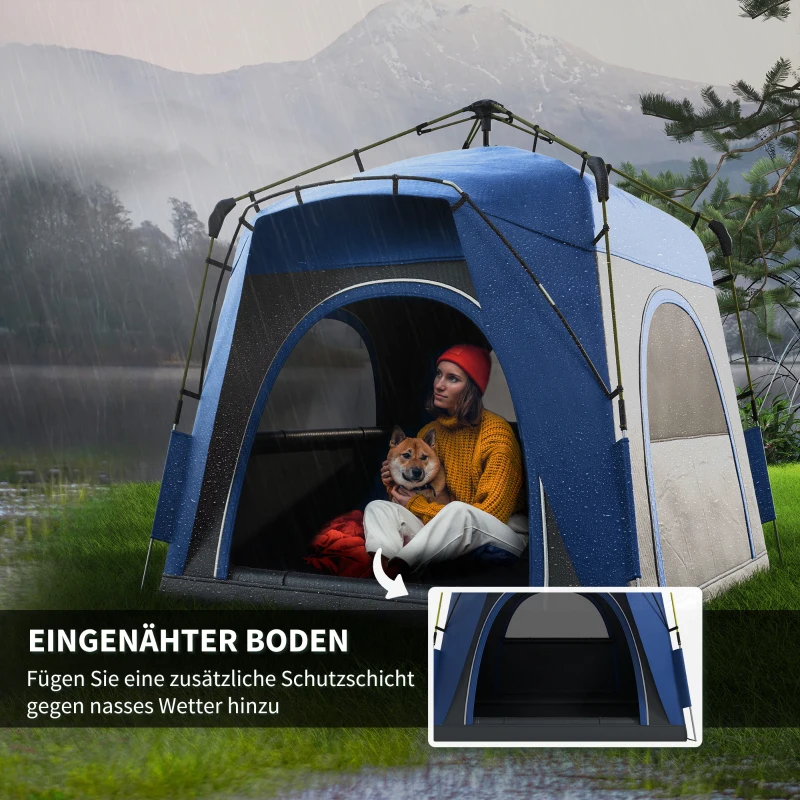Outsunny Pop Up Kuppelzelt für 3 Personen leicht, stabil wasserdicht UV 50+ mit Haken Tür Fenster, Bodenplane(m-5)
