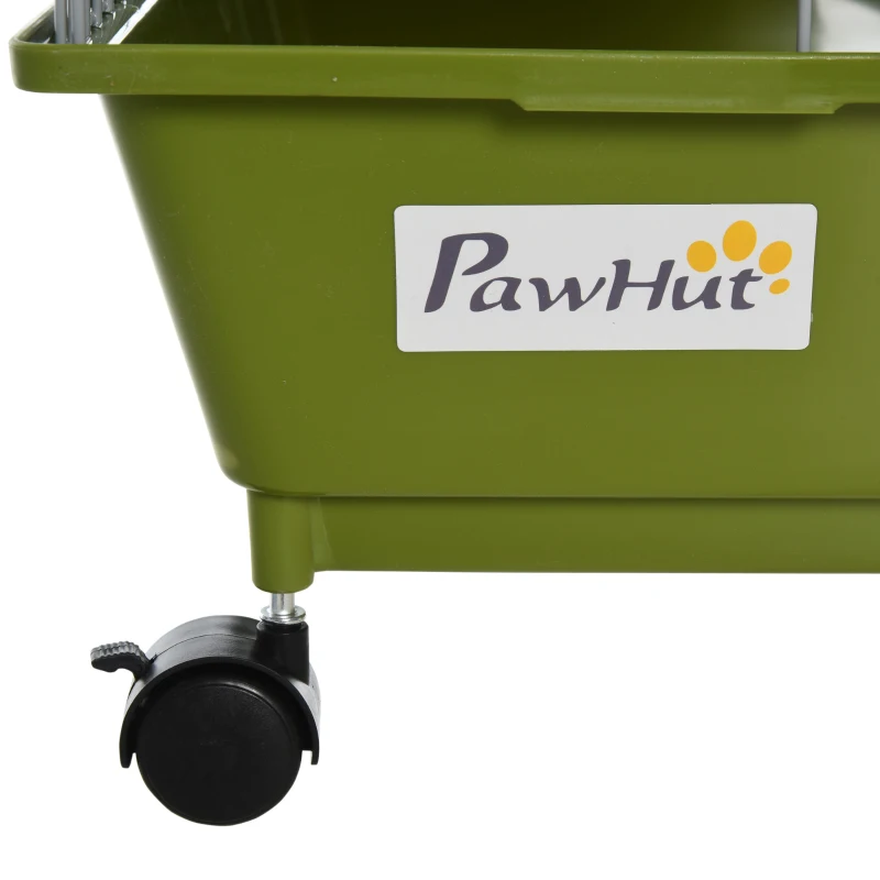 PawHut Small Animal Cage Rabbit Guinea Pigs Chinchillas Cage w/ Wheels Water Bottle Food Dish Platform Ramp 89 x 44 x 43 cm Green