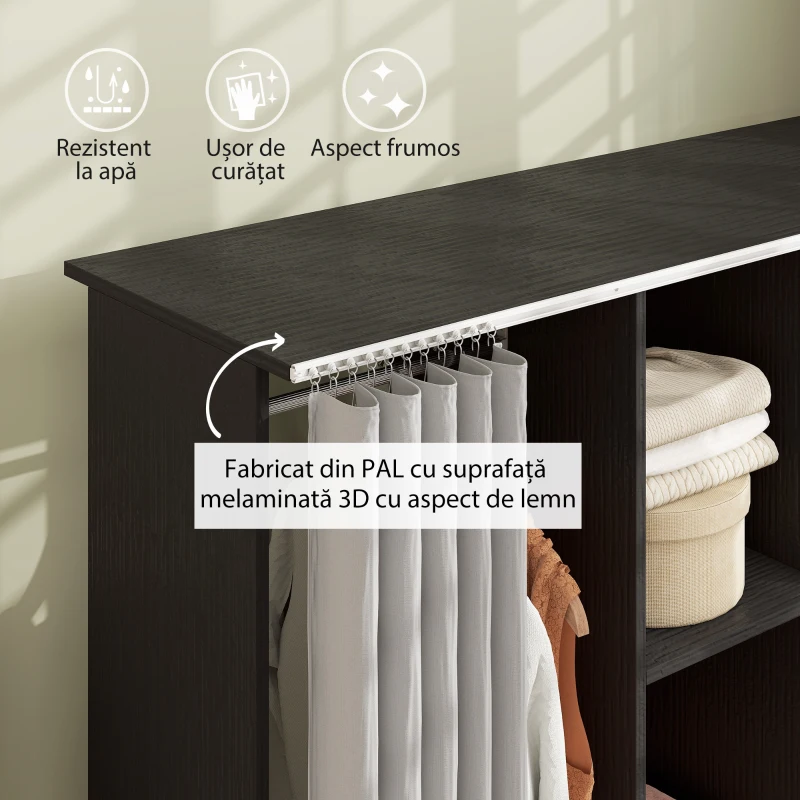 HOMCOM Dulap cu 5 Rafturi și 6 Roți, PAL, 120x40x128 cm, Gri și Negru