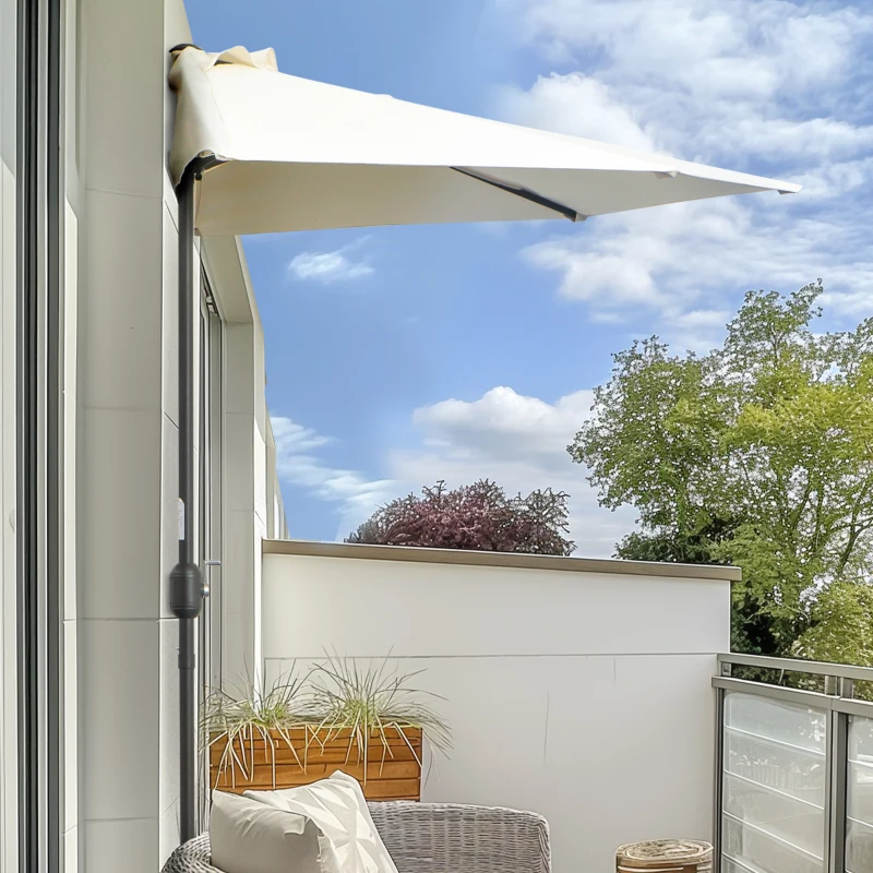 Outsunny Demi parasol parasol de balcon 5 entretoises métal cheminée incluse 2,93 x 1,5 x 2,49 m polyester haute densité crème