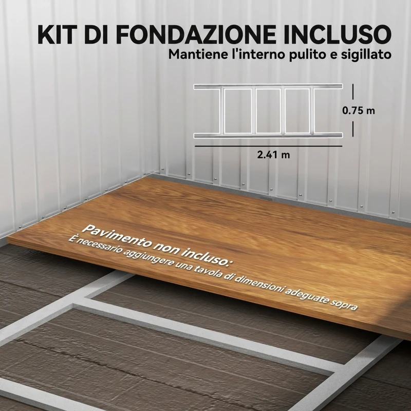 Outsunny Casetta da Giardino 4.13m² in Acciaio Zincato Kit di Fondazione, Tetto Inclinato, Doppia Porta Bloccabile, Prese d'Aria, Finestra, Grigio