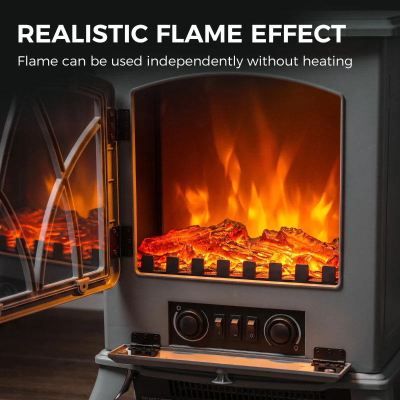 HOMCOM 1kW-2kW Vintage Electric Fireplace Heater - Grey