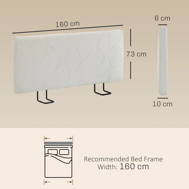 HOMCOM Tăblie de Pat Tapițată, Model Diamant, 160 cm, Albă