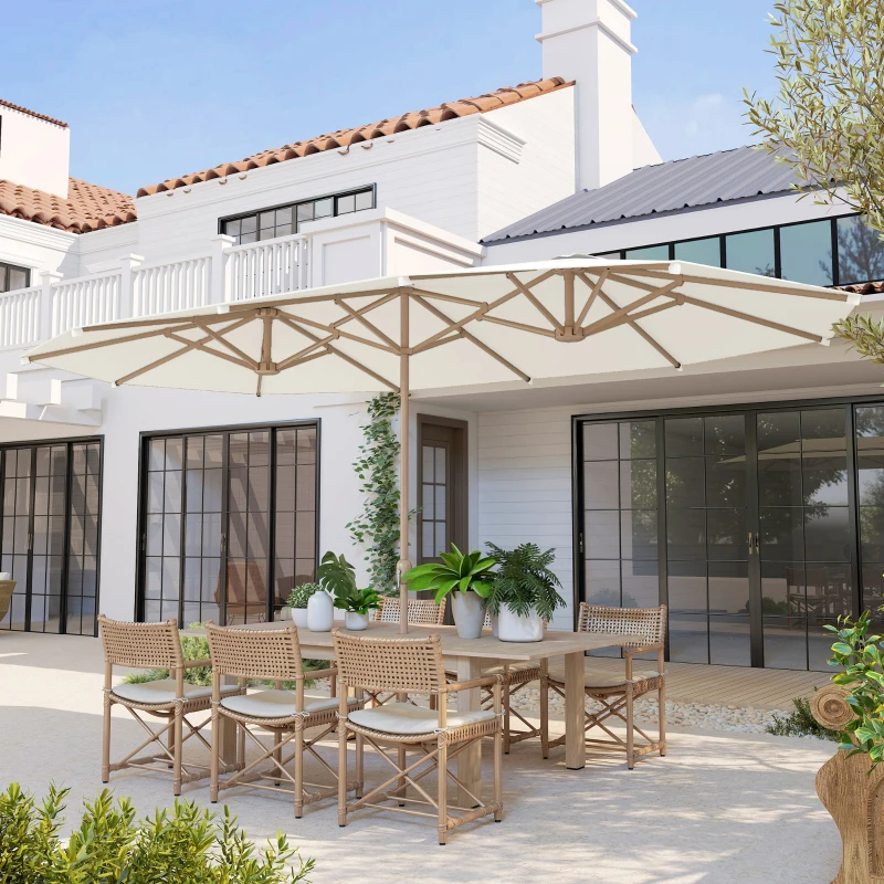 Outsunny Parasol de jardin double 455 x 265 cm rectangulaire, manivelle, poteau en acier, polyester 180g/m², abri soleil UPF30+