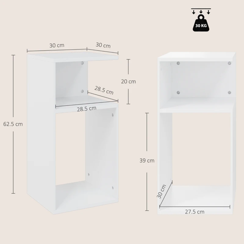 HOMCOM Set de 2 Măsuțe de Cafea Moderne cu Raft Deschis, Alb