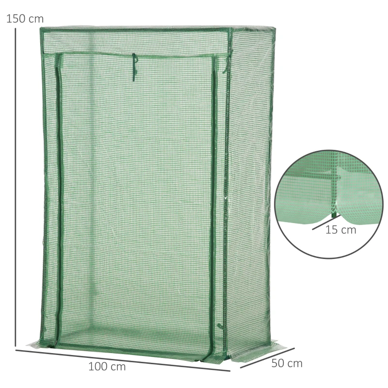 Outsunny Serre de jardin, serre de balcon, bâche renforcée PE, châssis en acier, porte zippée enroulable, pour légumes plantes fleurs en toutes saisons intérieur et extérieur, 100 x 50 x 150 cm vert
